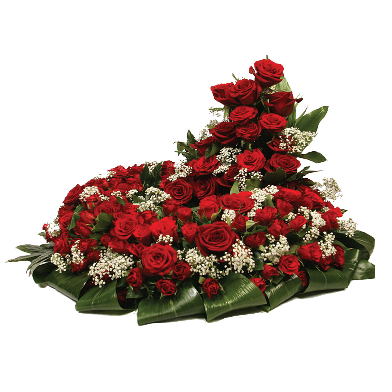 Couronne à plat de roses rouges - Pompes funèbres Canard